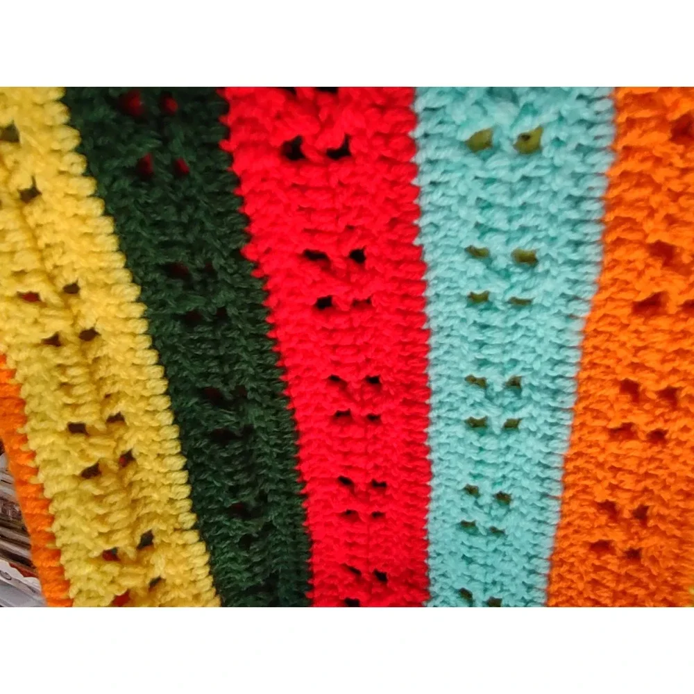 Handmade Crochet Striped Blanket 44x52 Retro 70s Afghan Throw Grannycore